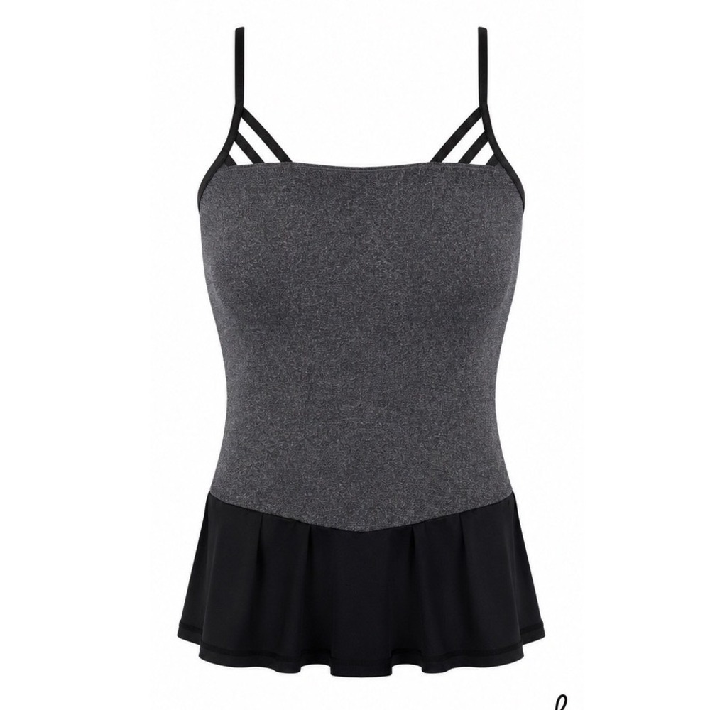 NWT Hu-nu Avery Tank Top Charcoal Gray Black Peplum Strappy Cross Back Stretch S